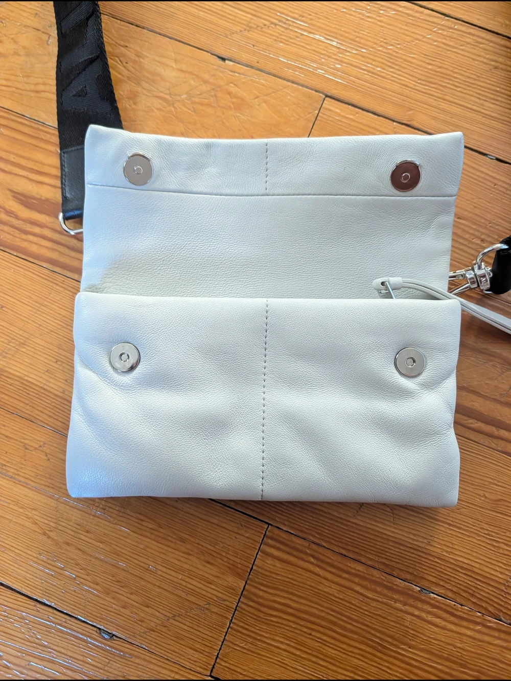 AllSaints White Crossbody Bag with Black Logo Strap